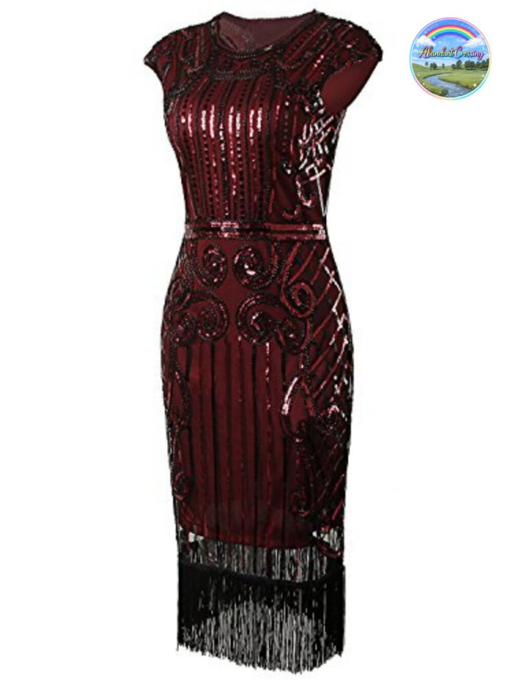 1920s Vintage Sequin Fringe Flapper Dress Gatsby Tea Length